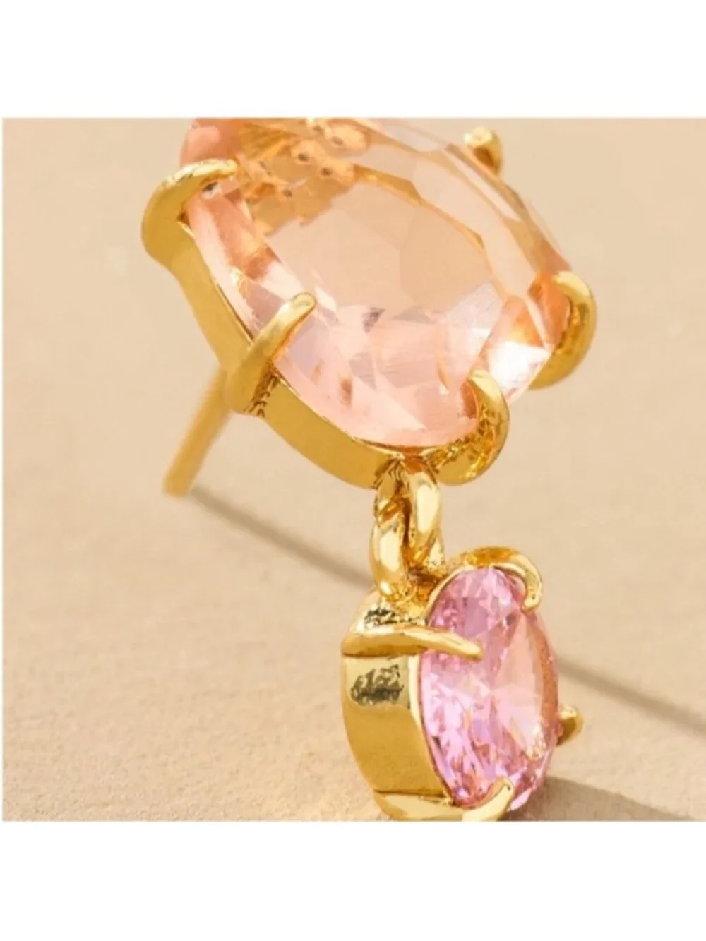 New! Anthropologie Gold Pink Double Crystal Spring Earrings NWT